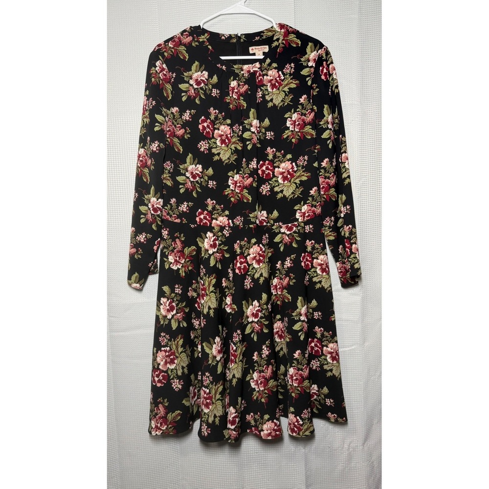 Brooks Brothers Red Fleece Women's Size 14 Floral Fit & Flare Dress Black